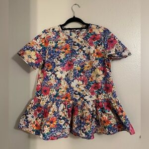 Zara floral babydoll blouse
